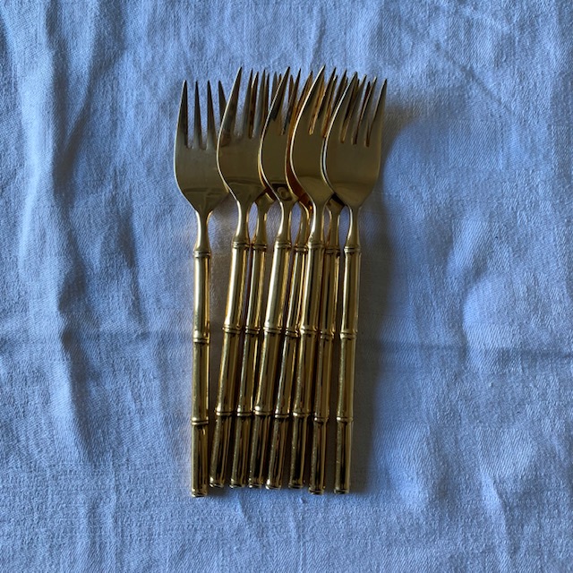 Fourchettes à dessert bambou en métal doré