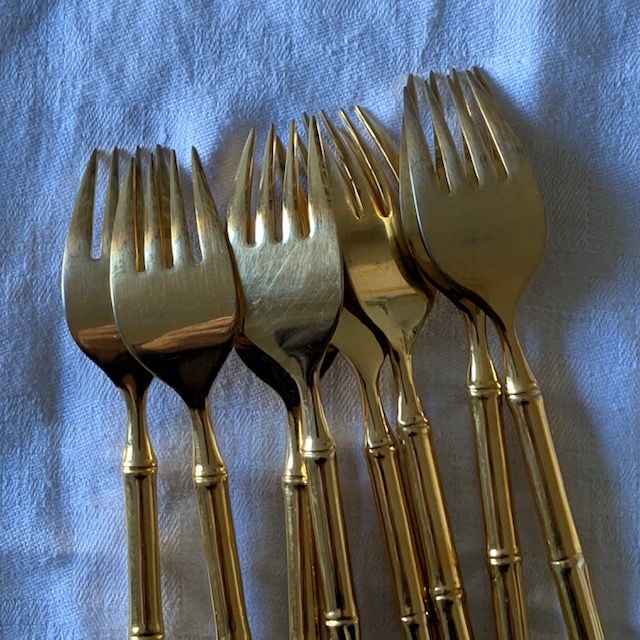 Forchette da dessert in bambù in metallo dorato