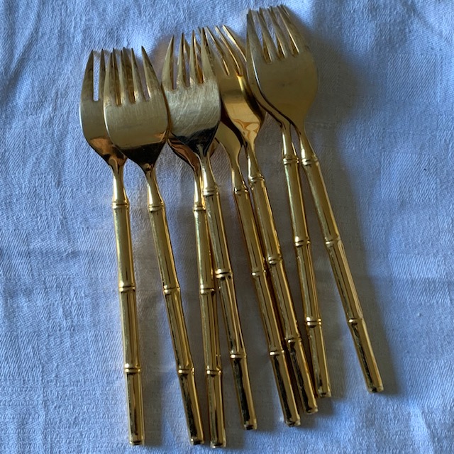 Forchette da dessert in bambù in metallo dorato