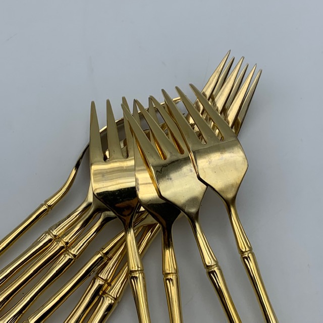 Fourchettes à dessert bambou en métal doré