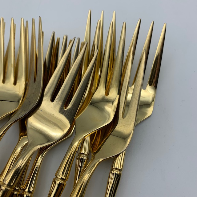 Tenedores de postre de bambú de metal dorado
