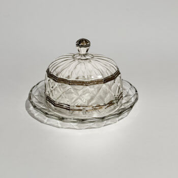 Cloche et assiette à gateau en verre facetté